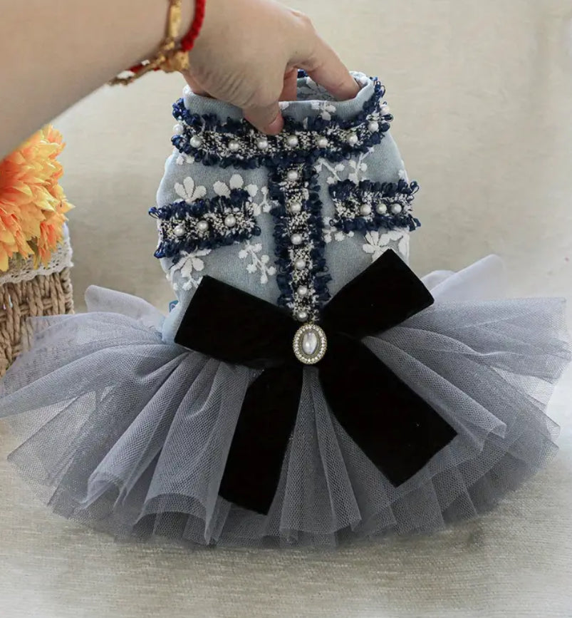 Elegant Gray and Blue Floral Pet Princess