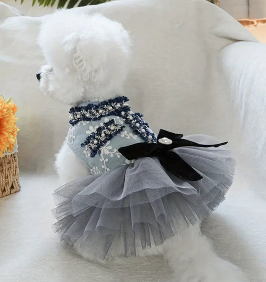 Elegant Gray and Blue Floral Pet Princess