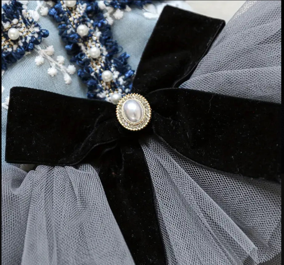 Elegant Gray and Blue Floral Pet Princess