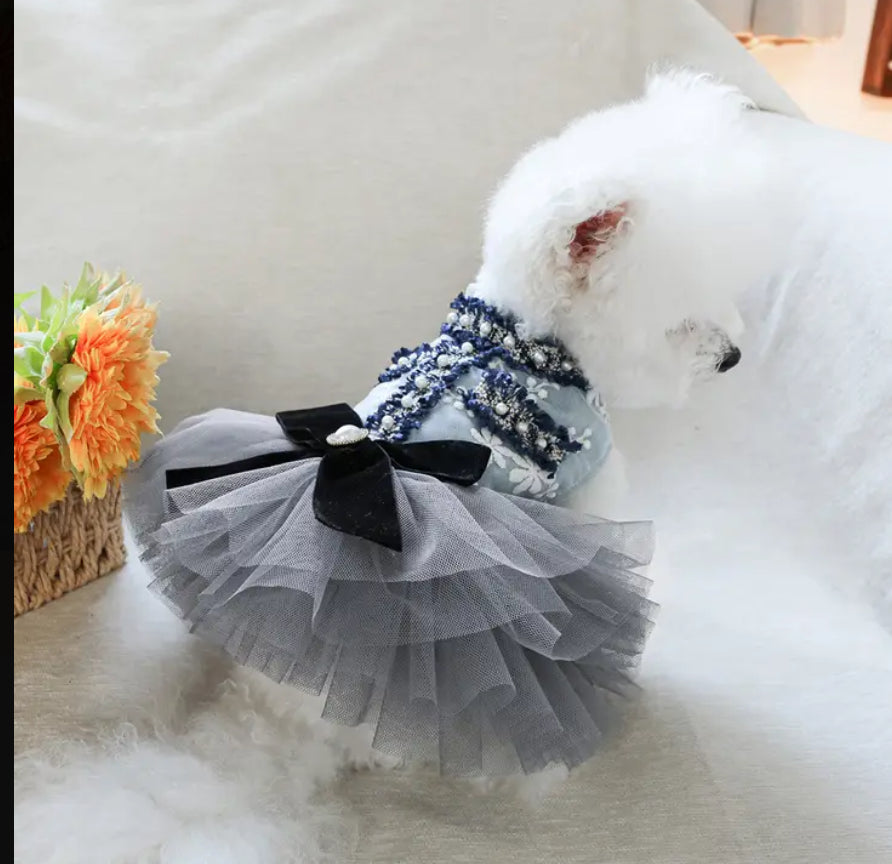 Elegant Gray and Blue Floral Pet Princess