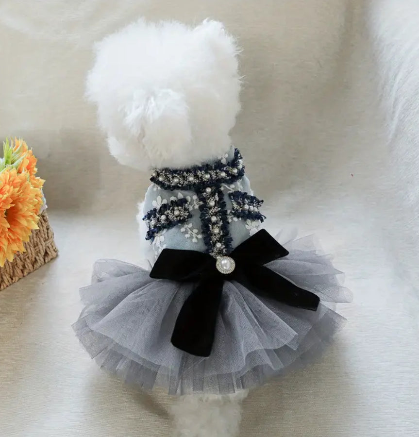 Elegant Gray and Blue Floral Pet Princess