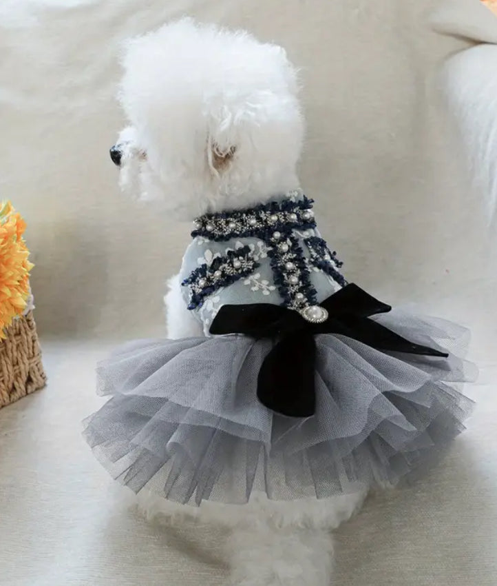 Elegant Gray and Blue Floral Pet Princess