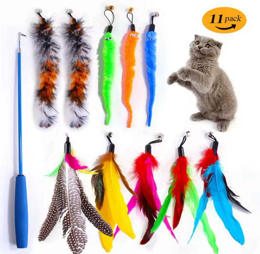 11 Pcs Cat Feather Toys Set